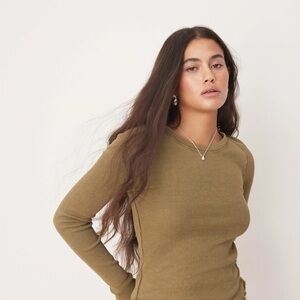 Free People easy does it tee; waffle knit; scalloped hem, size medium